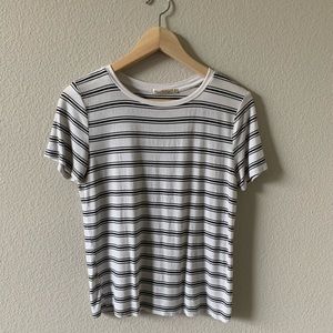 white and black striped top